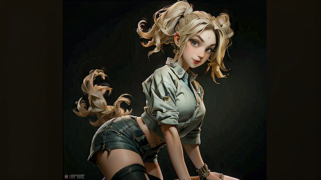 Aidra Fox face of 20 years old, blonde schoogirl with freckles in her face, pigtails, standing on feet, fit body, costume, tight shirt, tight school jacket, school tie, school socks, school shoes, garter belt and stockings, ultra realistic beauty, vivid colors intense, ultra detailed finishes, Aidra Fox aspect, intricate details, photo editorial style, high fashion, apply editorial environment, masterpiece, highest quality, high definition, luz cenital dramática, sexy toned body. Sus pechos y nalgas son medianos y hermosos. Cosplay, Private school outfit, strong abs, figura realista en semiperfil de pie, rebel American Sweetheart, school costume, full body, hair in her genital area, hairy vagina, hirsute hair in her beautiful vagina, naked pussy, stunning hot posing, hyperrealistic, piercing en el ombligo, dark background, perfect face, perfect girl, cute face hottie, beautiful girl, rembrandt style light, very tiny school miniskirt, naughty