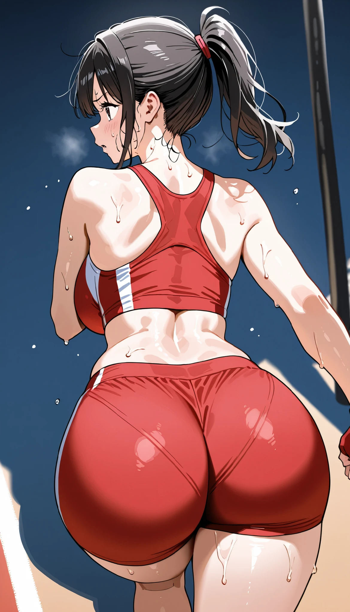   very big butt  、  Sweating、Red sportswear、that&#39;Digging deeper、  Running 、