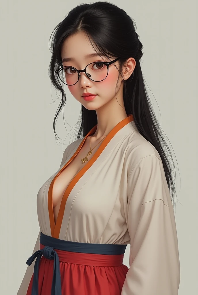 (The content is very detailed:1.3), 1 plump girl, Alone, fully body photo,enchanting,Raised sexy,underwear is transparent, Aang_DV, Orange eyes, Half-rimmed glasses, light smile, hyper-detailing, (A high resolution:1.1), Best quality at best, (tmasterpiece:1.3), 电影灯光,