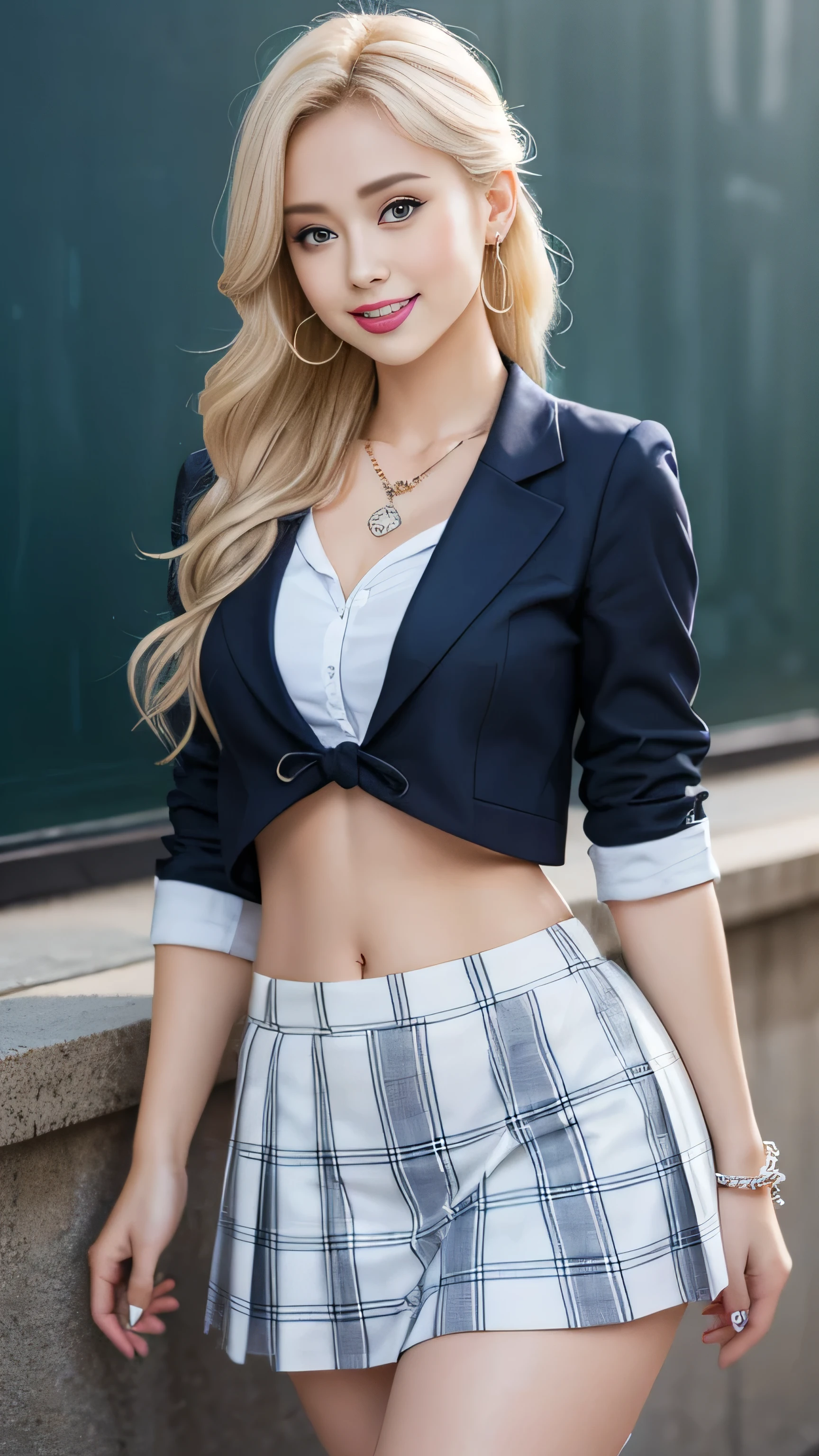 (hyperrealistic), (illustration), (high resolution), (8K), (extremely detailed), (best illustration), (beautiful detailed eyes), (best quality), (ultra-detailed), (masterpiece), (wallpaper), (detailed face), realistic skin, anatomically correct, solo, 1 girl, (wavy white hair:1.2), (beautiful Suzy:1.7), (beautiful cute JAV Idol:1.7), heterochromic eyes, (detailed blue eyes), small moles under the eyes, (light smile:1.1), (big breasts:1.2), navy formal blazer, white shirt, black mini skirt, long legs, tight abs, dynamic pose,