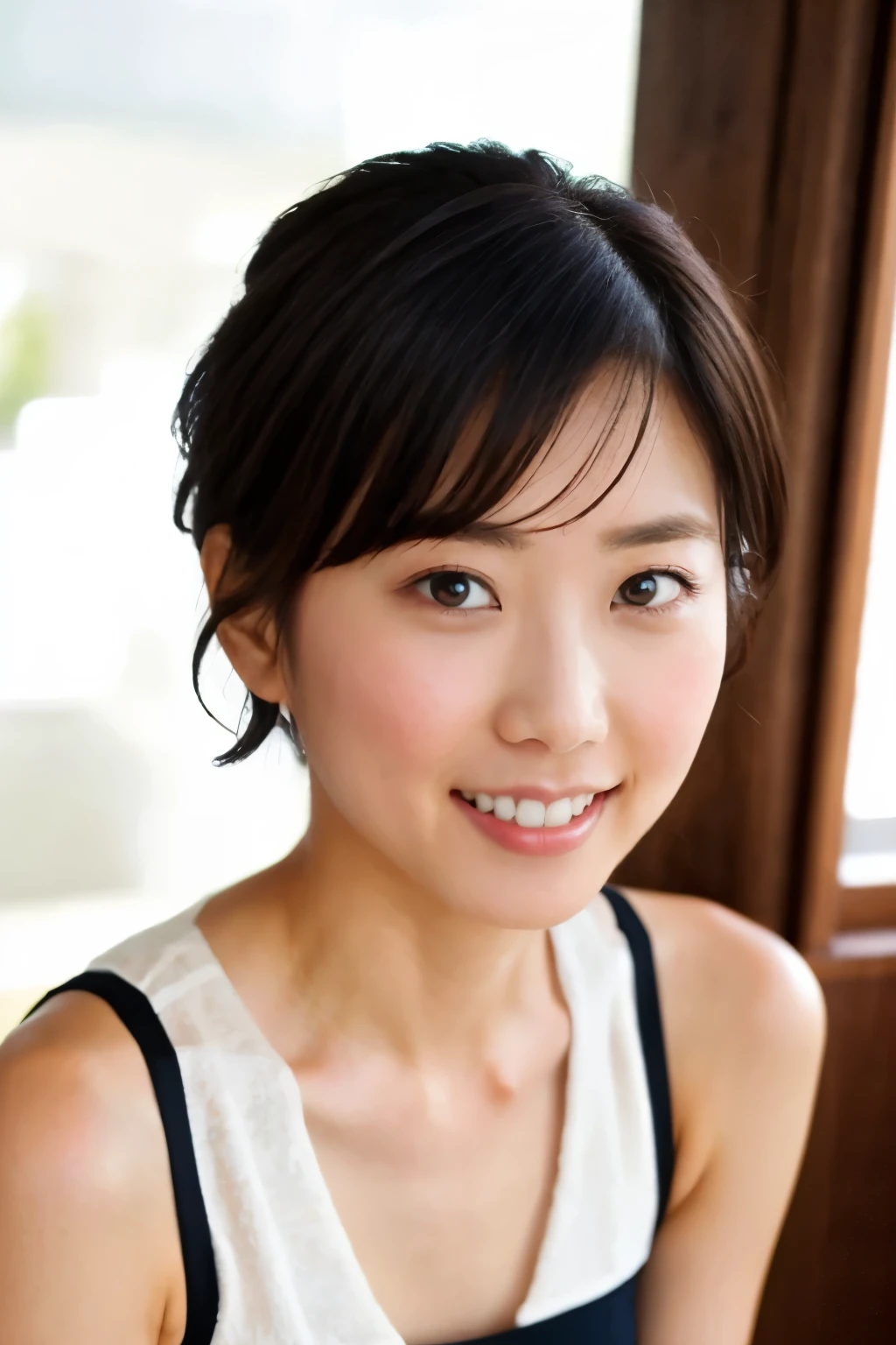 (( top quality)), ((masterpiece)), (be familiar with), very detailed,  ultra high definition, ( realistic)、 beautiful eyes、 Japanese、Clear contours,  beautiful face in a big ship,  one girl, ,  sex appeal in a simple room ,、Wore a two-tone bikini, ,  ogipote、 perfect body、Half-open mouth、 embarrassed expression、blush:2.0、 random hairstyle with short hair or updo、 black hair
