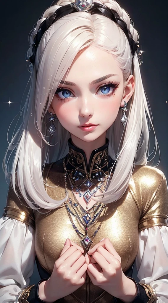 (masterpiece), (best quality), 8k resolution, 1girl, beautiful girl, stunning beauty, mature female, 30yo, white hair, glowing golden eyes, cool, portrait