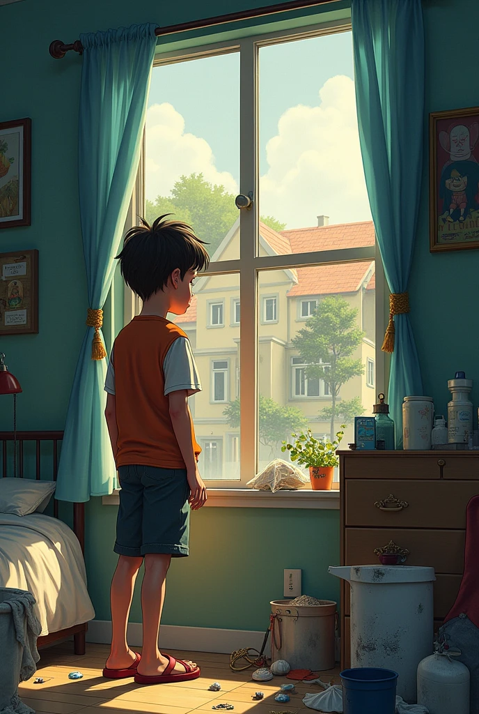 A boy alone our home 