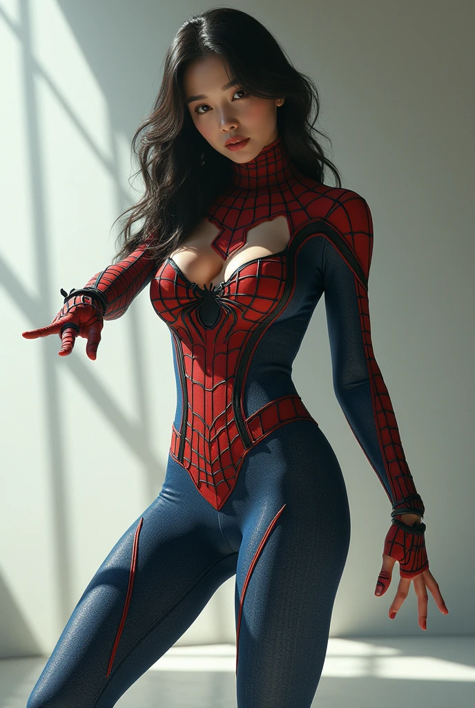 (Highest image quality, realistic depiction),(Body slippery with lotion,sweaty body),a choker,fullnude,full naked,(artistic all naked art),Colossal tits,(A beautiful woman expressing spider-man with navy and red body paint,Colossal tits,leg up,),Beautiful neon-lit downtown area with lively nightlife