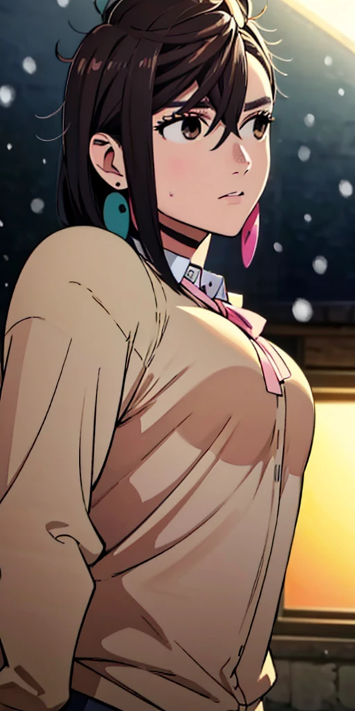 (in 8K、A high resolution、Best Quality、 masuter piece、unreal engine、top-quality、From the thighs up:1.2),(Natural Skin Texture、Detailed skin、Beautiful skin、ultra sharpness),intricate detailes、Extraordinary beauty,(((high breasts,voluptuous body、1 Japanese woman,20 to 25 years old,adult lady,Height 5'9"))),(((an extremely cute and beautiful face,pale skin,empty eyes,eye bags,eyelash extension,blunt bangs,black hair,long hair,two-tone color hair with black and violet))),(solo:1.6),(white shirt,pleated skirt to the thighs,bolo tie,bracelet,ear piercings:1.4),(school bag:1.2),(dip-dye hair,outdoors,Tokyo,Kabukicho,night:1.5),((red eyeshadow, dark red lipsticks, strong eyelines)),safetensors,KPG,