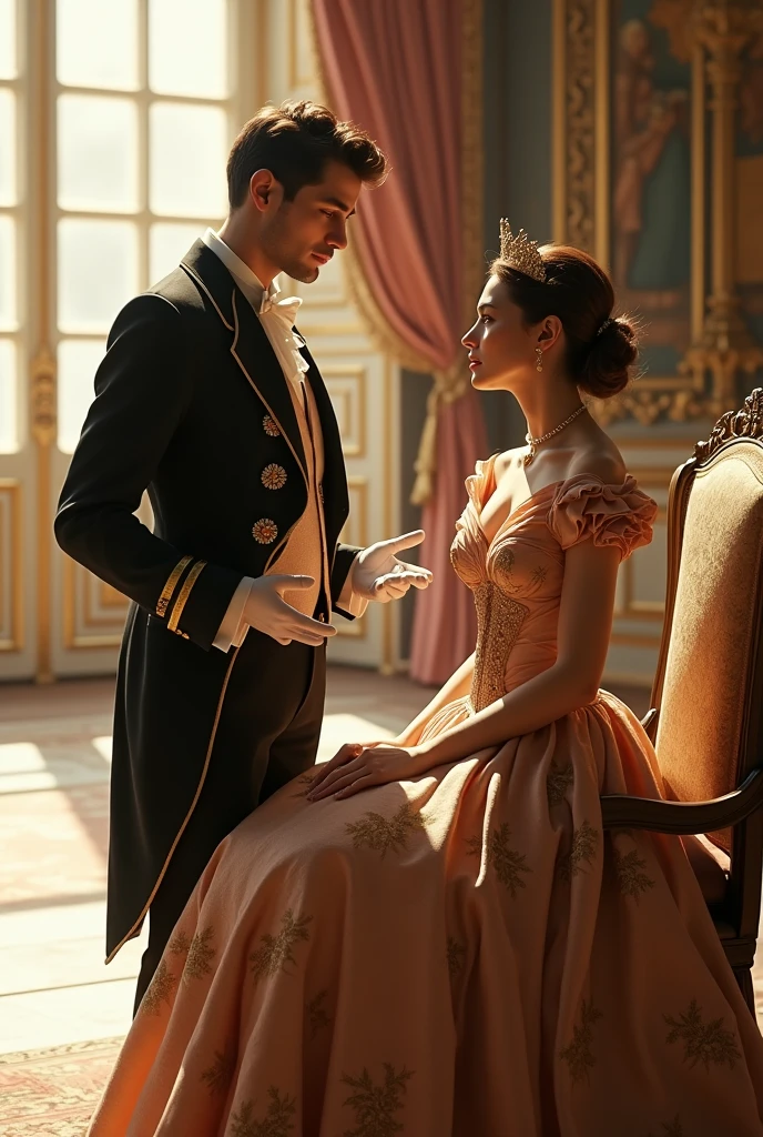 Men courting a woman in 18th century clothing