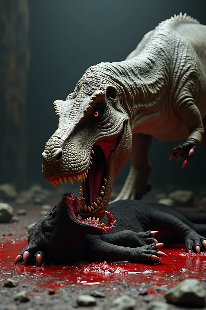 A woman sits in the mud with a large dinosaur next to her, (detailed facial features: 1.3), (original photo, 16k, masterpiece, best quality: 1.2), (surrealism, ultra-detailed and complex reality ism: 1.3), (Wide Depth of Field, Radiance Mapping, Ray Tracing, God Ray: 1.2), High Dynamic Range, Vivid, Rich Details, Crisp Shadows and Highlights, Realistic, Intense, Enhanced Contrast,
, concept based on the horror movie "The Thing", detailed depictions of flesh and blood, horror scares, eerie, silhouette lighting, photo actual, actual, depth field, blurred background, 80s horror movie stills, nostalgic horror movies