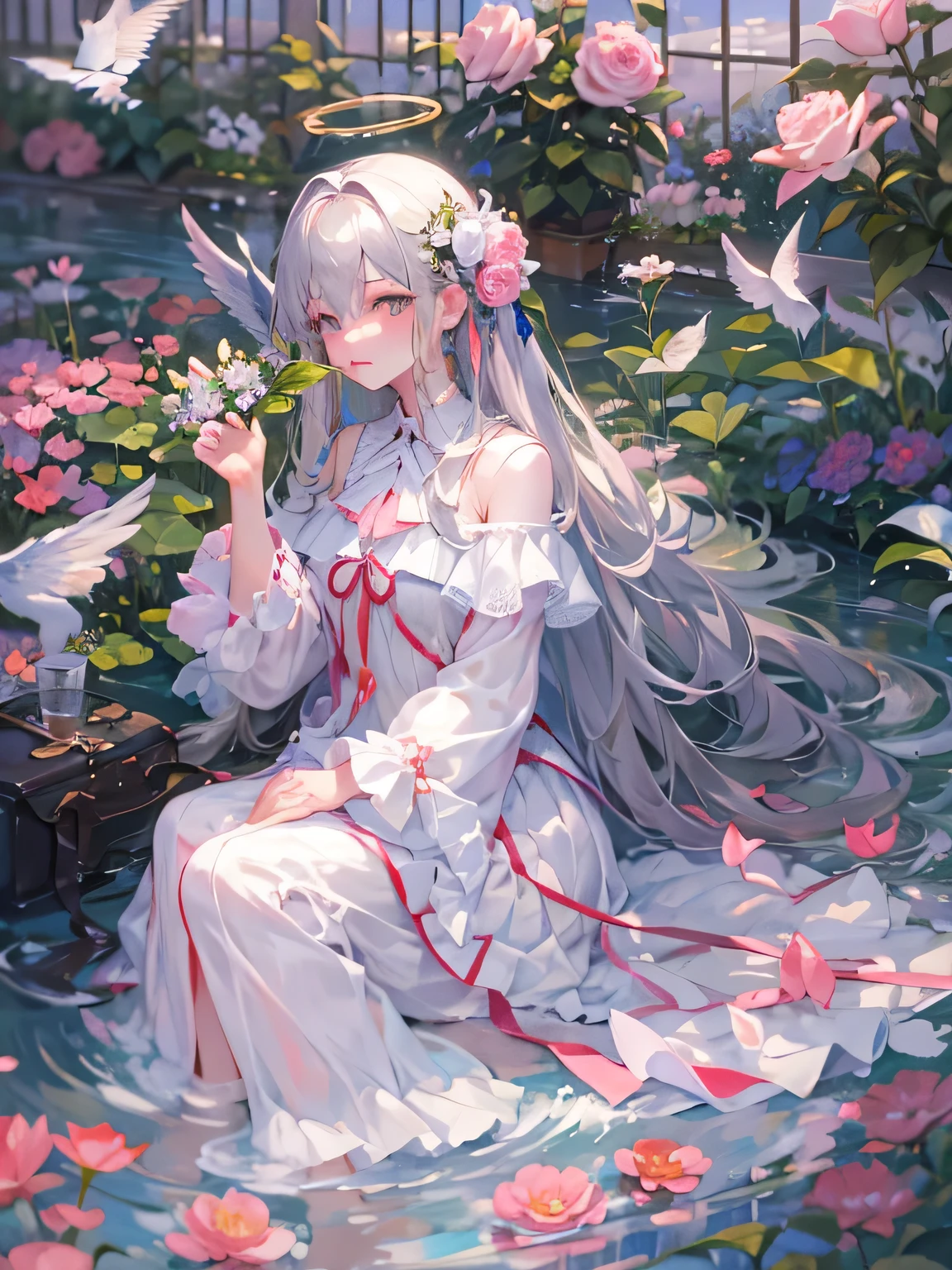 A Girl, Big Fish Begonia Wind, Anime, Royal Sister, Sky, White Clouds, Beautiful, Elegant, Virtuous, Cute, Clear, Kind, Medium Scene, Fisheye, Masterpiece, Top Quality, Best Quality, Official Art, Beauty and Aesthetics, Rendered in a Blender, Fine Detail Brush Strokes, High Resolution Product Photos, 8K Original, Can Pass Review --auto --s2