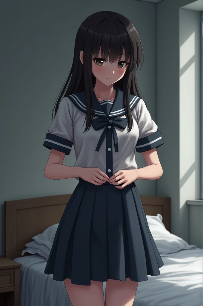 <lora:chitanda_eru_v10:0.8> <lora:hyouka_offset:0.8>,1girl, chitanda_eru, masterprice , HD, HQ, school uniform, medium skirt, <lora:add_detail:1.05> , sitting, bed room,