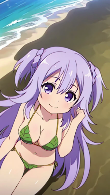 NSFW,masterpiece,Highest quality,High resolution,Super detailed,(Sword Art Online\), Purple Hair, Long Hair, Ahoge, Red eyes, Pointed Ears, hair band,High quality sexy micro bikini,Embarrassed,blush,beach,Palm tree,Rock Shade