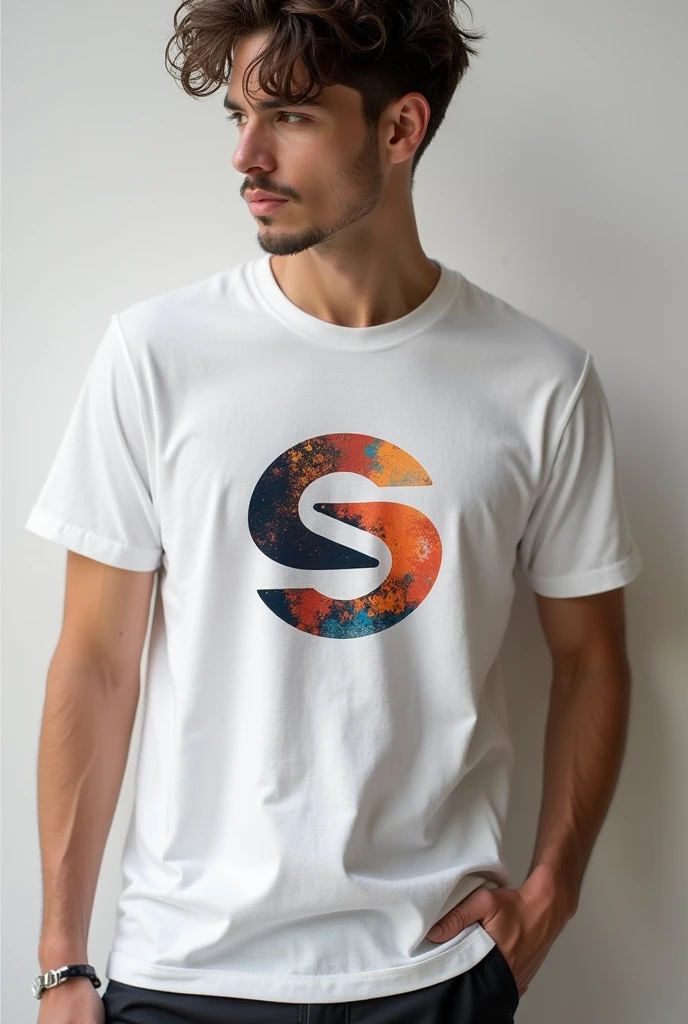In the center there are two mannequin torsos, each adorned with an impeccable white t-shirt. White Tees modela la vista frontal, its elegant V-neck shape. White Tees looking in the opposite direction, shows off the clean lines and simplicity of the back of the t-shirt
