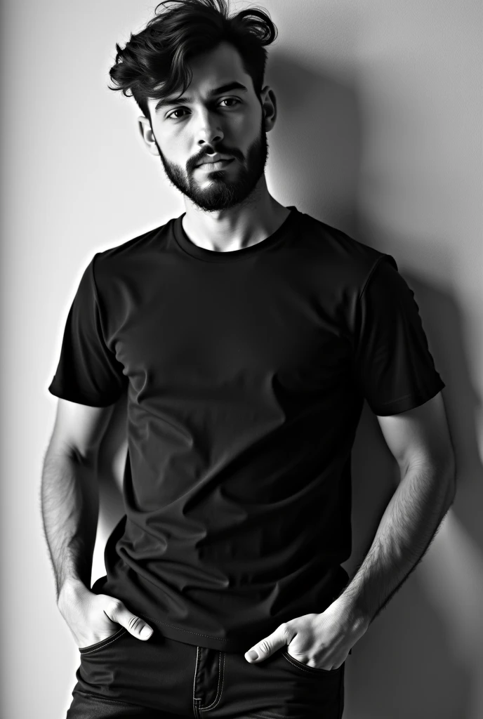 RAW photo, a portrait photo of american man in casual clothes, natural skin, 8k uhd, high quality, balck and white, film grain, Fujifilm XT3