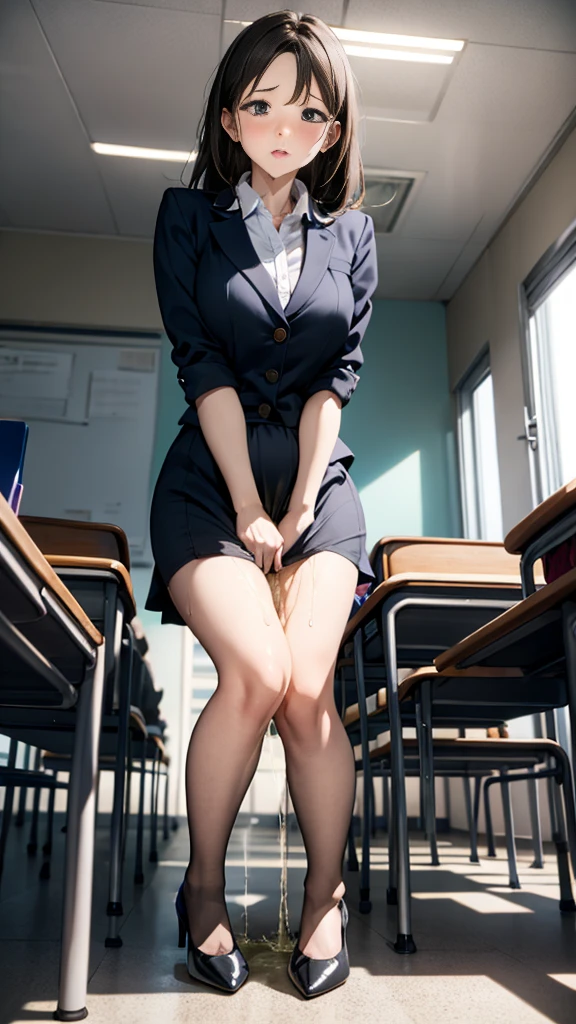 Very detailed CG Unity 8k wallpaper, Highest quality, Very detailed, masterpiece, Realistic, photo Realistic, Photographing the whole body from a distance、Very detailed cute 14 year old girl, (((Try lifting your skirt))), (Lift it yourself),  Camel Toe、Natural Makeup、(masterpiece:1.3, Highest quality, Ultra-high resolution, Very detailed), (Realistic:1.1, photoRealistic:1.4)、School Life、In the classroom、Enjoying alone、Blushing、Xiaowa、Beautiful detailsまでこだわった髪, Beautifully detailed face, Beautiful details, Camel Toe、Beautiful clavicle, Beautiful body, Beautiful breasts, Beautiful thighs, Beautiful feet, Beautiful fingers, 
View your viewers, 1 Girl, Japanese, 14-year-old girl、smile、Perfect Face, (Perfect Anatomy, Anatomically correct), Cute and symmetrical face, Baby Face,  White skin with attention to detail, Skirt flip、Camel Toe、Skirt flip、((Lower body naked))、((Wear loafers and socks))、(Cute side twin tails:1.5,brown), Asymmetrical bangs, black eye, Long eyelashes, (Small Box)、Very slim figure、thin, blush, Lips parted, Looking at the audience  ((Navy blue blazer school uniform))、Checkered Pleated Skirt、Ribbon tie、In a Japanese classroom、Detailed slender legs、White skin、Skirt flip、Camel Toe、(2 legs、Black knee-high socks:1.2)、((One young junior high school student))