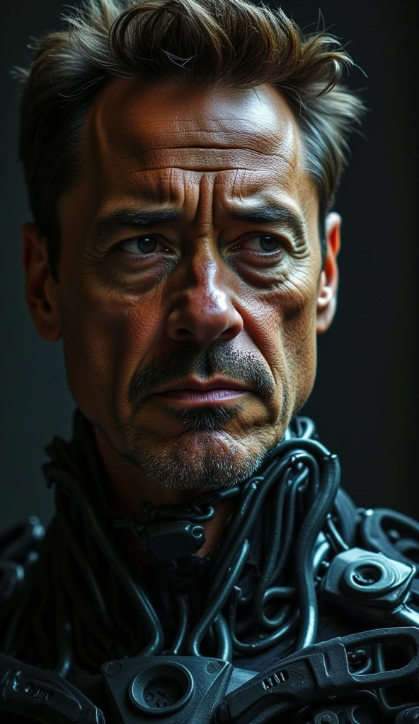 (dynamic pose:1.2),(dynamic camera),(art retouch, photo surrealism),
(close-up Robert Downey Jr.) as (wooden:1.1) robot stand in dark forest
,(grotesque caricature:1.2),(realistic, fine art parody), high quality textures of materials, volumetric textures, coating textures, metal textures, dusty atmospheric haze