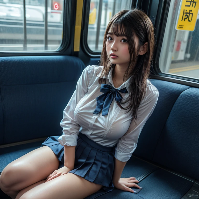 (((Misako Renbutsu)))Beautiful Young Female with ((Twin Braids) covering Bust) (Flashing Crotch) on ((Dusk Train)), (extremely delicate and beautiful) Detailed Closing Texture, Professional portrait of SemiNude photography, (((Unbuttoned WhiteShirt with beltbra:1.37)) White SkinnyShorts)Navel, (sitting_chair) {leaning back|(knee up to chest)}, (Motion blurred window){(Tyndall effect)|lens flare|Haze|bokeh} ZoomLayer (Oodles Blurred Colorful Lights (Starry particles)), (TopQuality Masterpiece of 8K Ultra-detailed DigitalPainting by Jeremy Lipking), (Clearly visible the Shape of Crotch), (extra leg:-1)