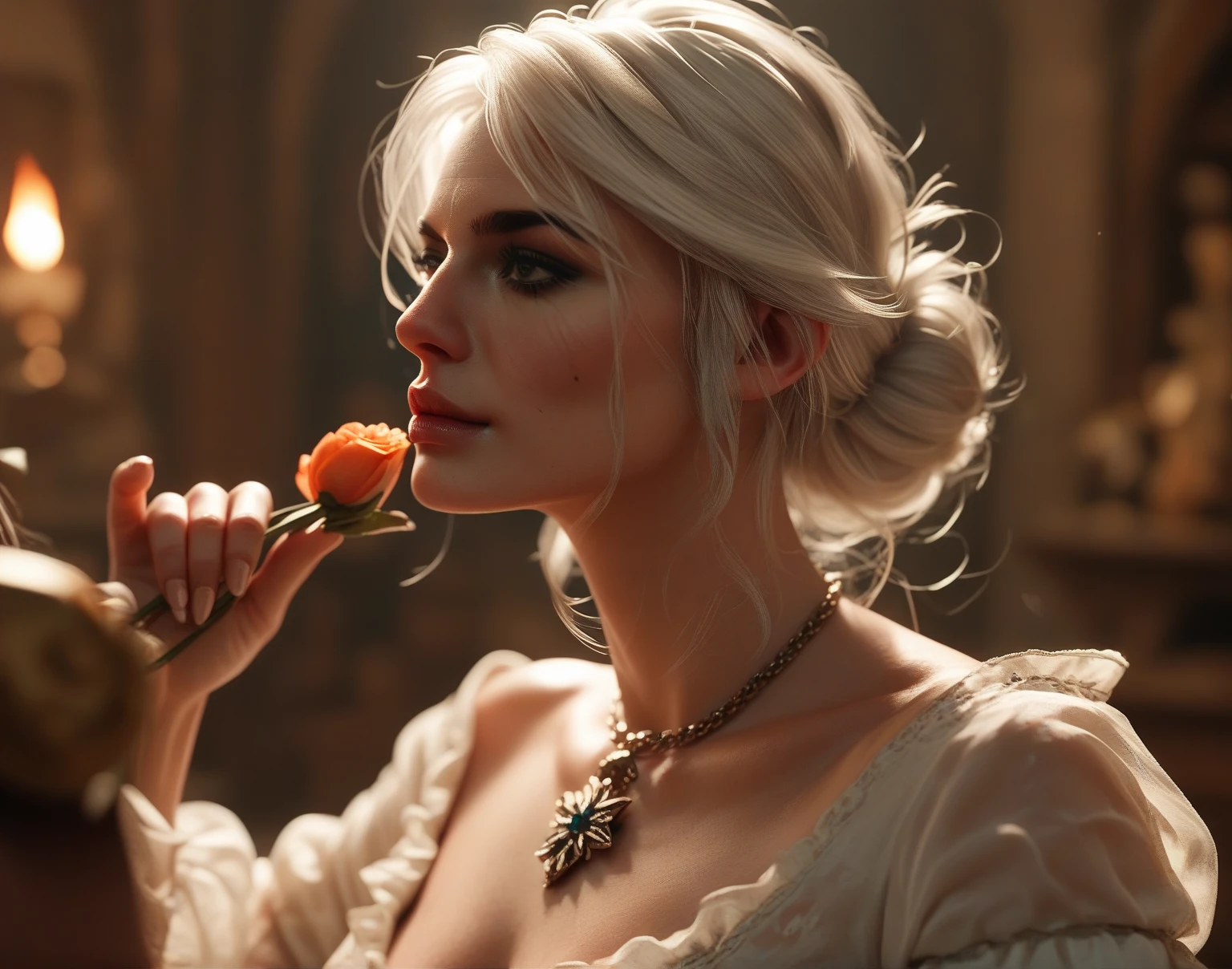 Ciri Witcher 3 bossy, very high, Russian woman, light, long, hair puts 