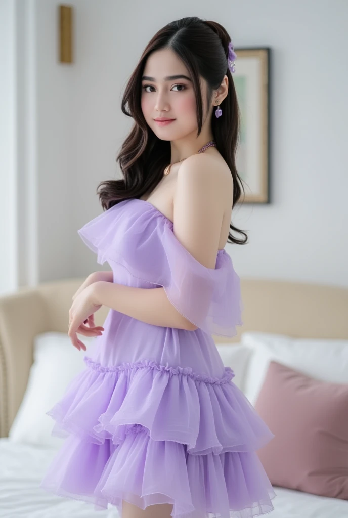 扇子を持ってChina dressを着たwomanのクローズアップ, China dress, China dress, Translucent dress, Chinese Costume, 古代Chinese Costumeを着て, Light purple,Sheer Lingerie, woman, See-through dress, realistic Young Gravure Idol, Young Gravure Idol, Young and skinny gravure idol, Young Sensual Gravure Idol、Kasumi Arimura、Beauty、Kasumi Arimura、cute、Kasumi Arimura、cute、cute、Realistic、nature、4K、Masterpiece、Selfie、日本人woman、23 years old、cute