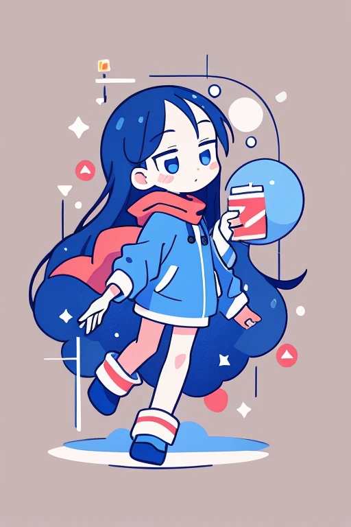   Picture of a Girl Walking with a Coffee Tumbler ,Space dandy style ,  animeアールヌーボーコズミックディスプレイ ,  wearing stars and planets , animes, スペース・ダンディanimeのダンディ, 2Danimeスタイル, anime, animeカバー,  illustration!, Miura Kentaro style!!!!, Comic Book Page ,  Official Fanart,  Official Art, whole page  illustration