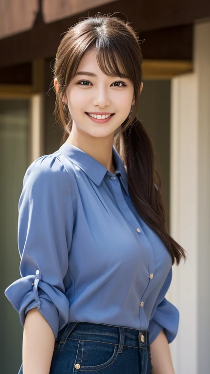 best qualtiy,tmasterpiece,8K high-definition,softlighting、high high quality、volumettic light、1girll,Beautuful Women,pretty face,head to toe,tightsuit,denim short,Busty and sexy,with fair skin,Charming smile