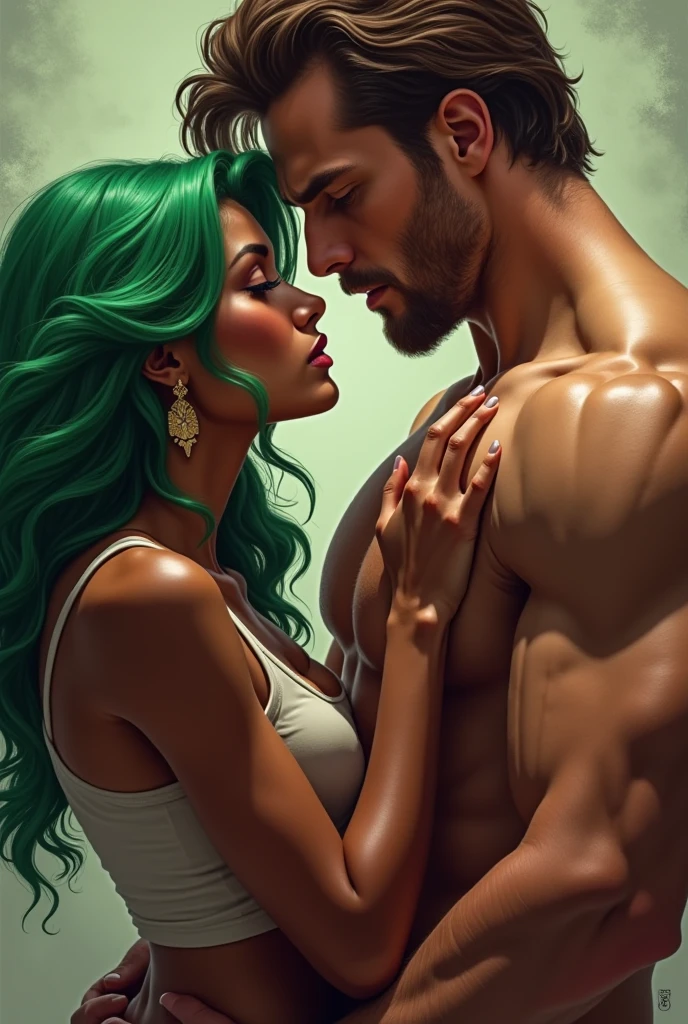 (best quality, high resolution: 1.2), 1 man, 1 woman, holding breasts, sex, man inserts penis into vagina (uncensored), penis a lot of thick, sticky white fluid from woman's crotch, woman's sweaty body covered in thick white fluid , beautiful detailed eyes, beautiful detailed lips, very detailed eyes and face, long eyelashes, painting medium: c, bright colors, HDR, studio lighting, very smooth painting, sharp focus, based on physical rendering, very description detail, portrait, green eyes, curved body, naked sweating Body very wet, tired, red, big breasts almost spilling out, Perfect slim shape, facing the viewer, beautiful, both hands holding breasts, full body, full frame view, sitting position curved to back, facing the viewer, legs spread upwards showing the vagina, a lot of clear, sticky white fluid flowing from the vagina, thick white fluid flowing from the vagina downwards (thick, sticky spread widely), long green hair, outdoors, burning city background
