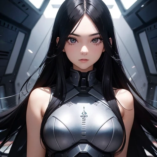 (desert landscape), (finely detailed eyes and detailed face:1.3), (extremely fine and beautiful:1.1), (Perfect details:1.1), ((gros seins)), (vue du buste), reika shimohiro, black bodysuit, bodysuit, long hair, black hair, black eyes, latex, latex tank top, gantz suit,
