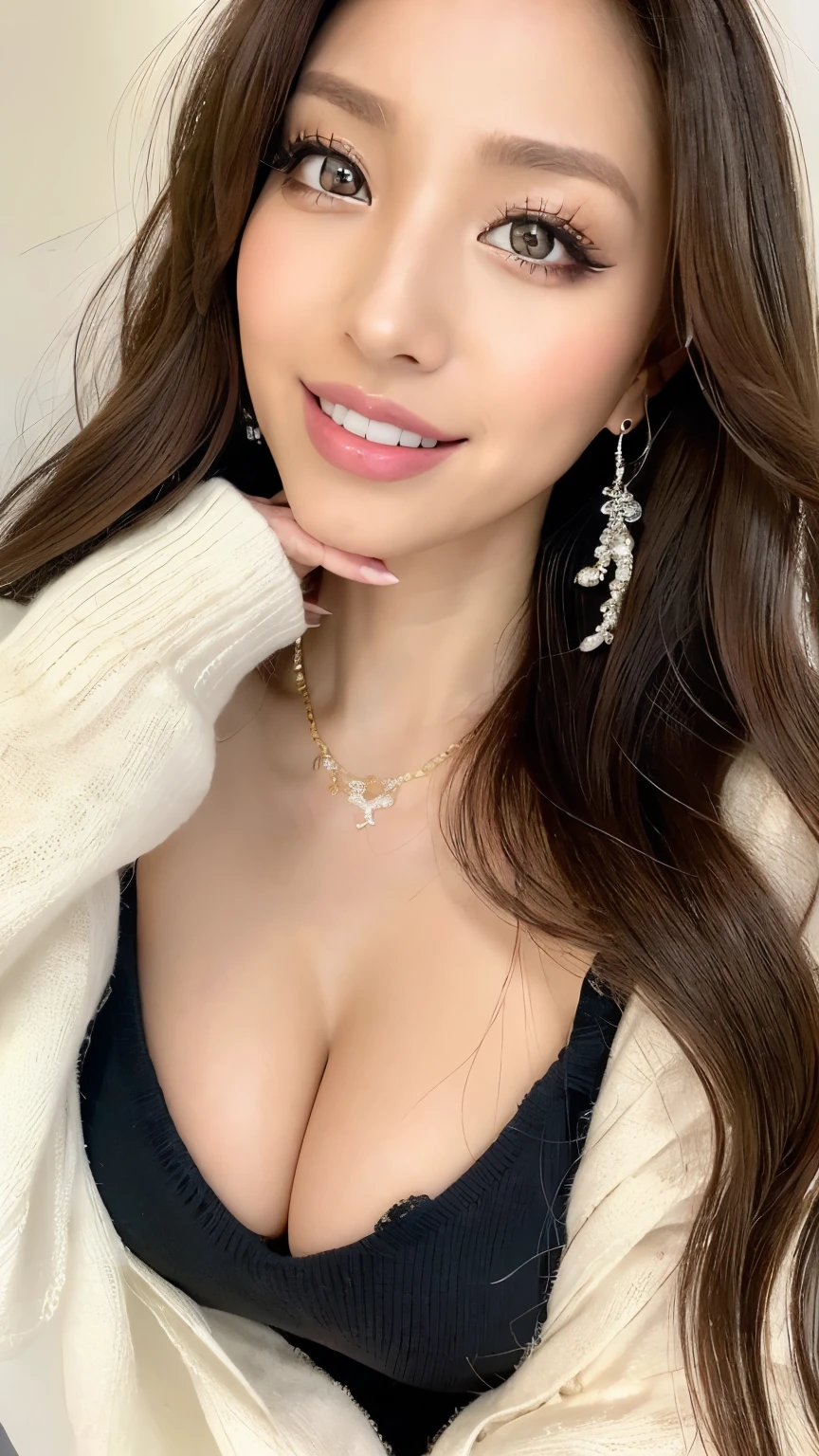 (   COWBOY SHOOTING 、     top quality、8k、       award-winning works       、                    ultra high definition  )、       beautiful woman、(     Black sweater     , Sexy cleavage:1.1)、Perfect big breasts、( blonde alone      :1.1)、     beautiful skin that shines with bright,         shiny lipstick that ejaculates vigorously in the womb      、 a lot of people stand out with clear images    、     bright color contacts       、Perfect gal makeup、    Perfect for an adorable companion 、The sleeve is torn    、(  Dark makeup for women      :1.2)、(             dark brown beige around the eyes             :1.1)、             Beautiful Bright Eye Shadow             、       dark sexy makeup around the eyes       、(Big Breasts:1.2)、       super long wavy hair       、(Romantic affection:1.1)、 amazing adult sex appeal The best smile he has when he sees me      、(       there are many people that accentuate body lines     ..:1.1)、(Strongly blurred、       a   。:1.1)、(  The image is clear 、      jacket    :1.1)、       accurate anatomy、       ultra HD hair、(                    ultra high definition  の完璧な美しい歯:1.1)、Ultra HD beautiful face   、       ultra HD hair、  crystal clear bang 、Ultra HD Shining Eyes、輝く                    ultra high definition  の美肌、                    ultra high definition  の艶やかな唇、       Harry Winston necklace       