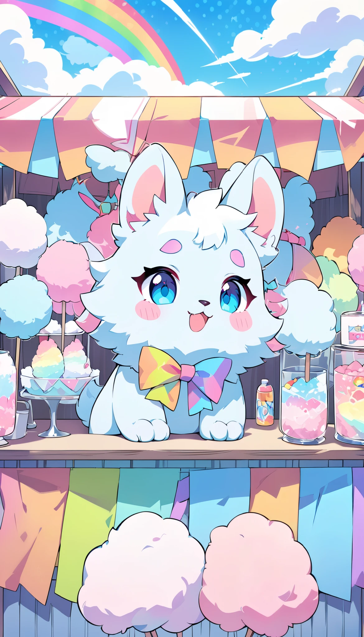  pop art , stall, cute cotton candy , furry,  cute rainbow pastel color, Fluffy, Fluffy,  fantastic 