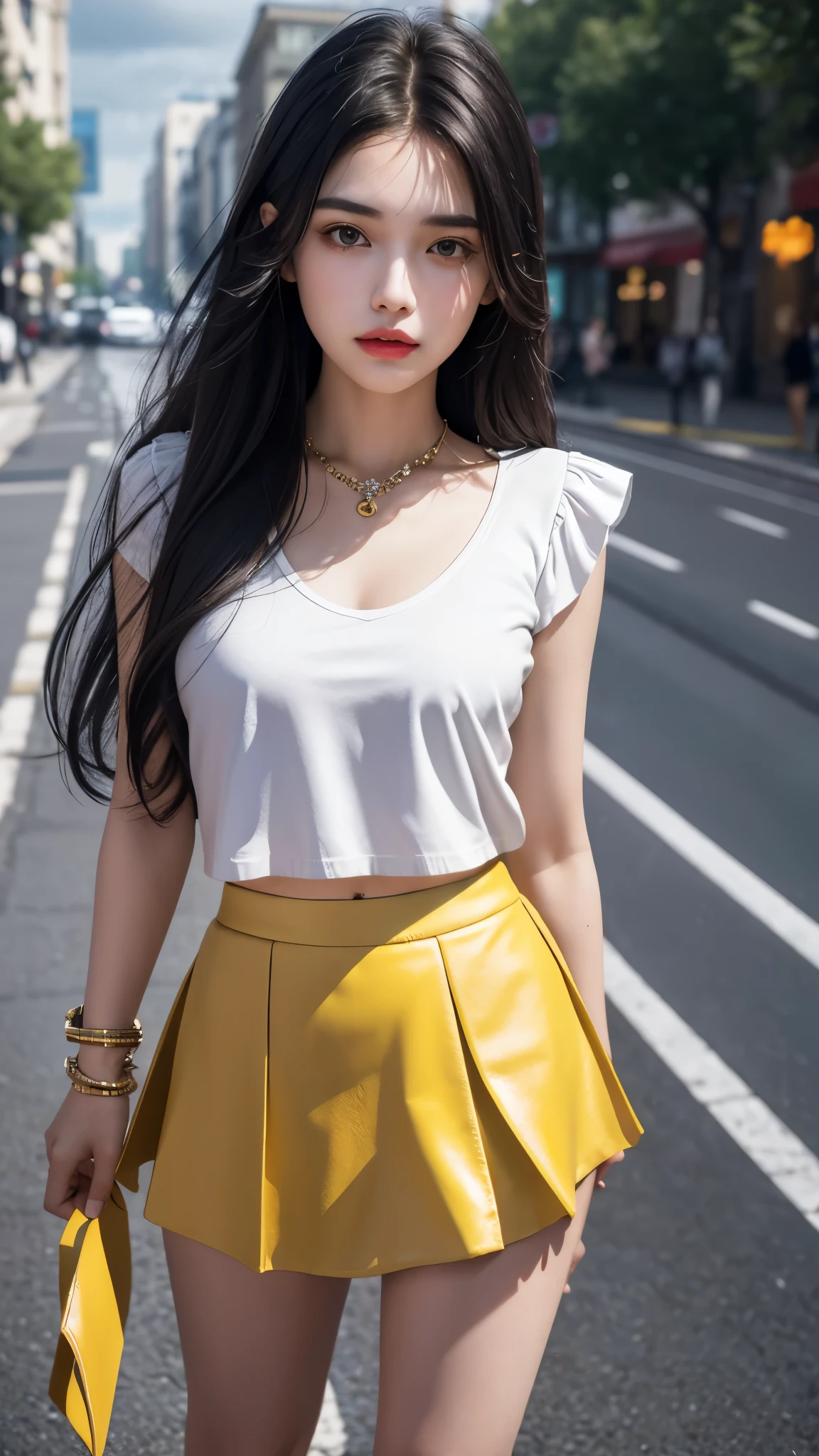 (((Big Breasts:1.52)))、((Viewing angle from below、Highest quality、masterpiece、32k、Every detail))、Descend the outdoor stairs、commute、Systemic symptoms、Very loose camisole、Pleated skirt、(((A strong wind blows my hair and skirt away:1.62)))、((Shoulder strap can be worn diagonally:1.83))((Extremely precise and accurate anatomy:1.0)), (photo Realistic:1.4), (hyper Realistic:1.4), (Highest qualityのRealisticな肌の質感:1.4), (Improvement of quality:1.4), (Enhances the beauty of skin texture:1.1), Clean and glowing skin, mesh, thin:1.2, (Realistic:1.3), Realisticなライティング, (Smoother lighting:1.05), (Improving the quality of cinema lighting:0.9), Backlight, A gentle light on your face, Ray Tracing, (Bright light:1.2), 32k, One Japanese woman, fine grain, Detailed face, (Film Grain:1.1),(Accentuates body lines:1.1), High resolution, Natural look, Kind eyes, Improves hair quality, Delicate light and shadow, 、One Girl, alone、(((mini skirt, No underwear:1.22)))、Big Breasts、barefoot, High heels