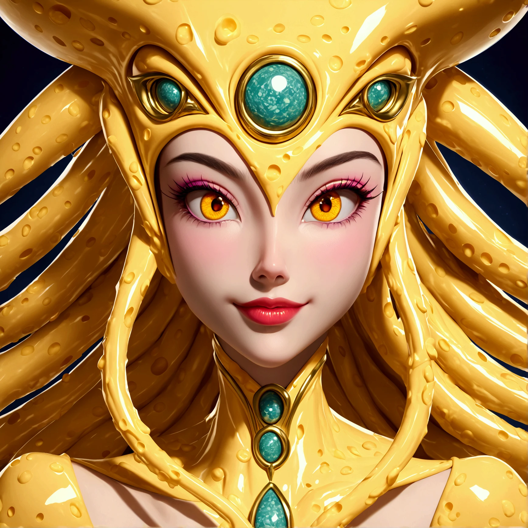 high quality、Reality、Full body image、A gold-colored fish-man demi-human、The head is shaped like a goldfish.、Covered in scales from the neck down