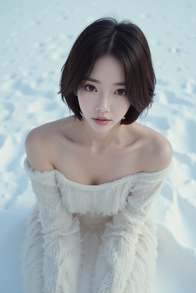Top quality, masterpiece, ultra high resolution, (photorealistic: 1.4), raw photo, 1 girl, Japan beauty, beautiful skin, black hair: 1.7, Gacky, (((Short hair: 1.5)), 30 years old, laughing happily: 1.2, micro bikini, big, snow-white lingerie, see-through lingerie, high-cut panties, the tips of the protruding, the areola protrudes, Clearly visible pubic shape, professional lighting, not wearing anything other than underwear