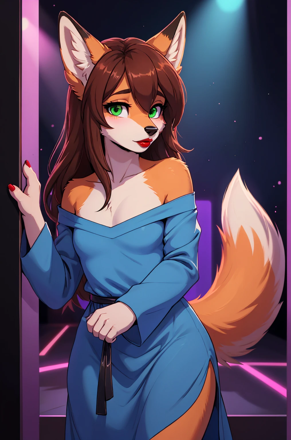 uploaded to E621, by Kenket, by Ross Tran, by Michael & Inessa Garmash, by Pino Daeni, by Kiguri, by Alena Aenami, by Ruan Jia, A solo vixen ((female) (anthro) ([foxl])), beautiful and detailed portrait of an anthropomorphic vixen ((female)), anthro fox girl, body fur, flat chest, chest fluff, body fur, curvy, sexy, nice, cute, hot, sassy, sassy hips, smug, (Averi, Fox girl), hi res, photorealism, soft shading, (detailed fur: 1.1), (solo: 1.1), ((beautiful) eyes: 1.1), (detailed eyes: 1.1), (detailed), (masterpiece: 1.2), (athletic), good anatomy, detailed face, speech bubble, heart, hearts, seductive pose, sexy pose, space, nebula, back, behind view, seductive pose, hand on hip, long stockings, legs adorned in colorful fabric, striped thigh highs, raised leg