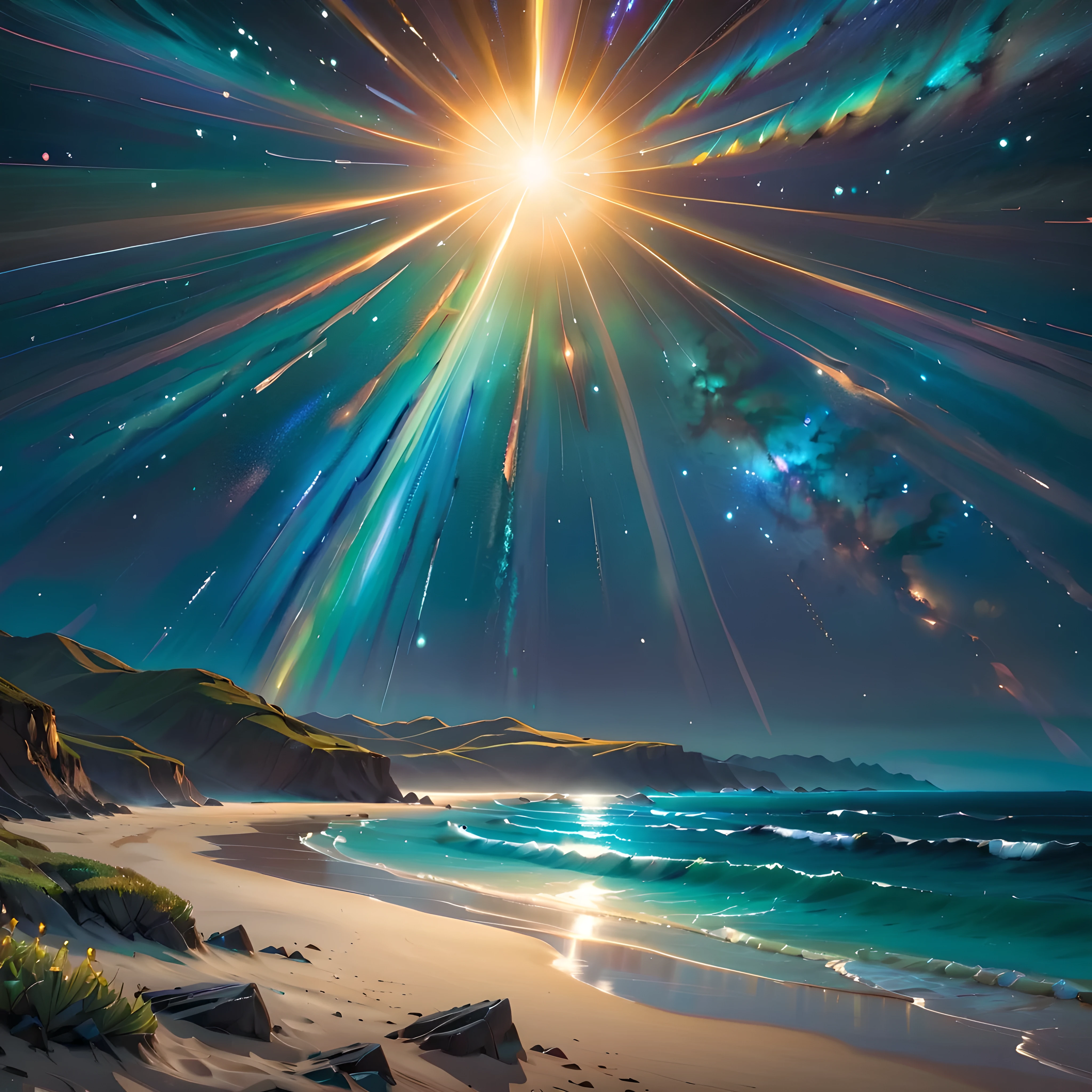 letitfourche,night,Starry Sky,Van Gogh style,(Coast glow blue,The wonderful blue coast),magical light,concept art,Depth of Field,original photo,Practical,Movie Lighting,Soft shadows,Clear focus,Fractal,rich and colorful,Depth of Field,best quality,16k resolution,Bright colors,Volumetric Lighting
