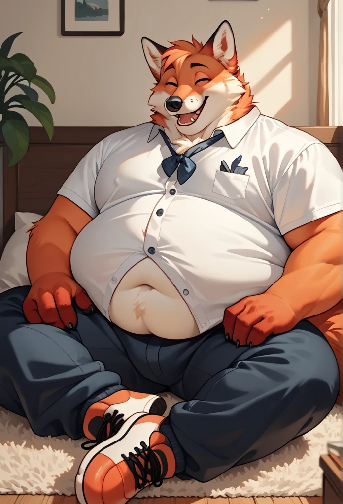 4k ultra quality, 4k full body view,(ultra high detailed body),((kemono)) fox,by mystikfox61, by glitter trap boy,feral paws, by bebebebebe,by morethreedee, by seibear,(thick thigh),(chubby thigh),thicc thigh,thick legs,chubby legs,thicc legs,massive butt,enomorous thigh,massive thigh,massive legs,thick lower legs,wide legs,(detailed thigh),(wide thigh),fluffy belly sharp nails,((sfw)),(ultra detailed face),detailed eyes,big tail,fluffy tail,(detailed tail),enomorous tail,bigger tail,huge tail,volumetric light,big paws,(thick paws),fluffy paws,furry paws,enomorous paws,(bigger lower body),(long legs),master works, super fine, 4k resolution, high quality,high picture detail,dark fantasy,illusory engine, Masterpiece,front view,faint lighting,enomorous belly,ultra hyper belly,wide body,wide chubby face,enomorous body,white fur,white fox,(wearing oversized jacket),wearing T-shirt,tight T-shirt,white T-shirt,wearing shorts,tight shorts,big bulge,very (bloated belly),big belly,kneeling in home,male fox,detailed belly