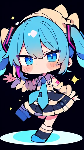  white background，Moonwalk， s， short， Hatsune Miku ， chibi ,Alone ,cartoon of a hatsune miku walking past a bunch of speakers with a blue bandanna, look like someone is dancing, animation style, dancing character, lof hip hop, 2 d animation, 2d anim ation, animated style, rapping, animation illustrative style, 2 d style, he is dancing, digital 2d animation, official modern animation, animation style render