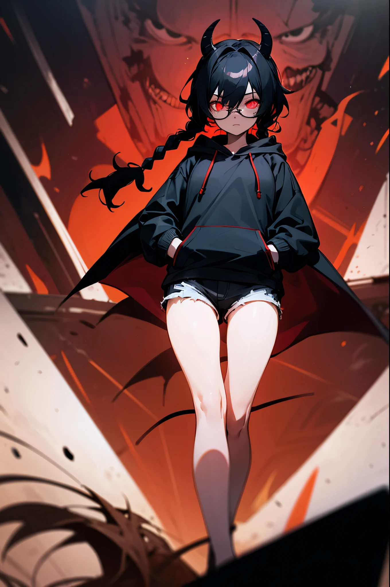 An 18-year-old Tomboy girl with very short, dark brown, messy hair, dark eyes, a black hoodie. She is a character in the comic. She is brave and cheerful.