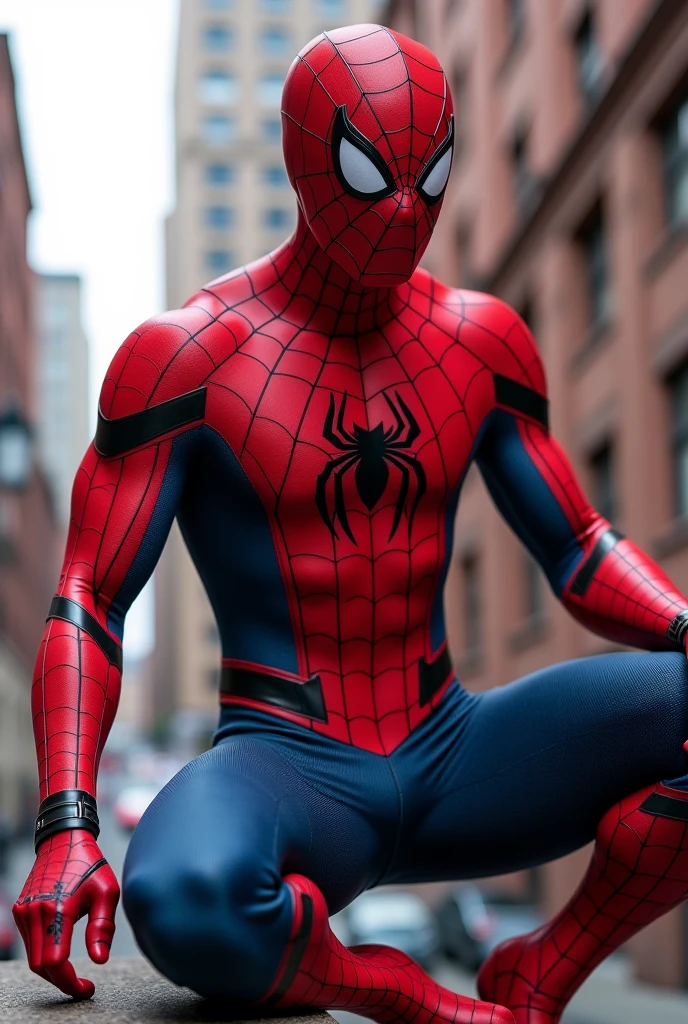 masterpiece, best quality, spider-man costume, mask, 1boy, standing, new york background <lora:Spider-Man Costume_v1:1>