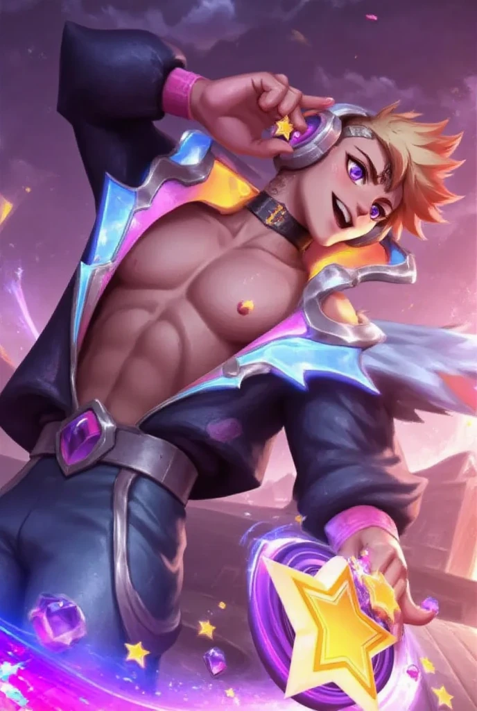 Ezreal without any clothes jerking off his hard dick layered in bed