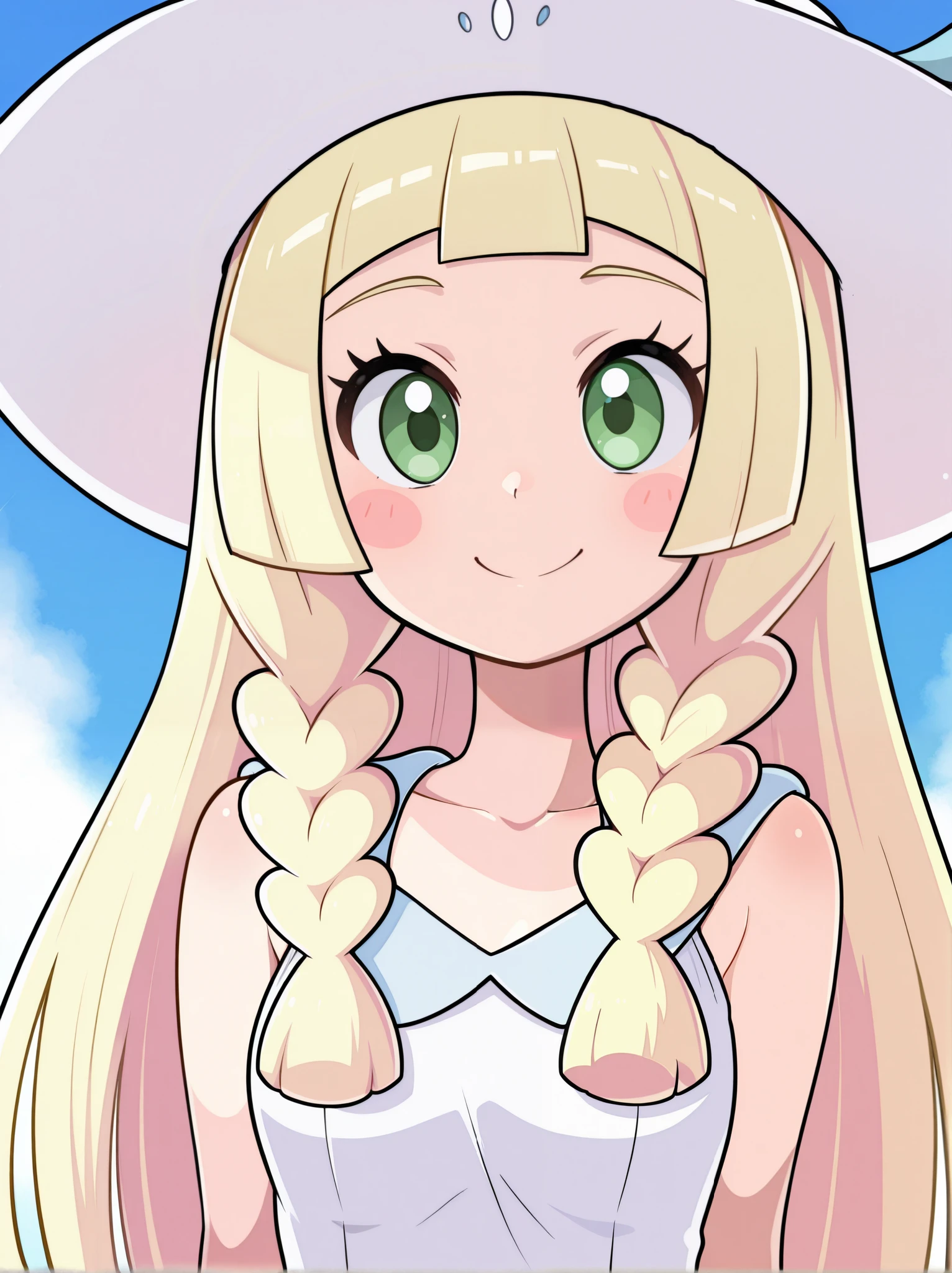 zzlillie, long hair, braid, sun hat, white headwear, smile, blush stickers, cute, white camisole