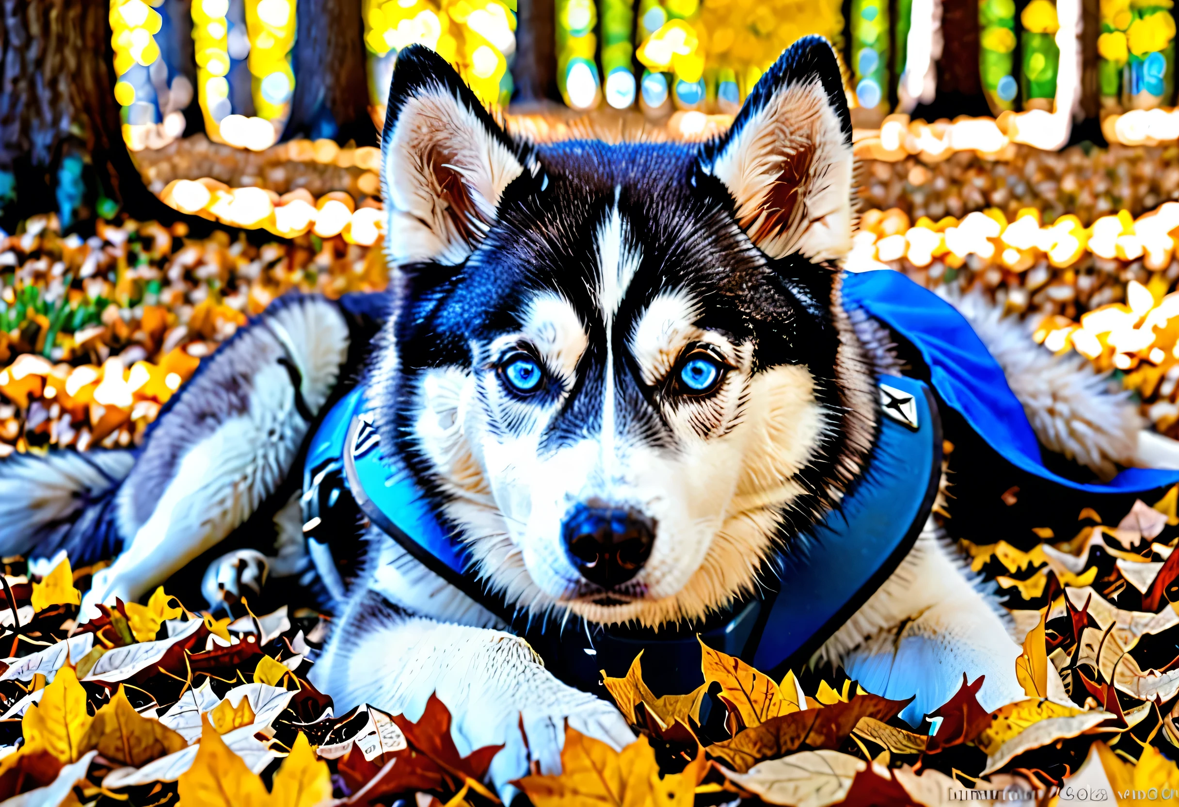 arafed Husky dog laying in the leaves in the woods, Husky, siberian Husky, Husky dog, Cute dog, raccoon dog , Ah, trend, very cute, pretty blue eyes, with blue fur and blue eyes, blue eyes!, Wonderful!, Husky in shiny armor, puppy, Cute Animals, blue eyes!!!!, Ahw, has two adorable blue eyes