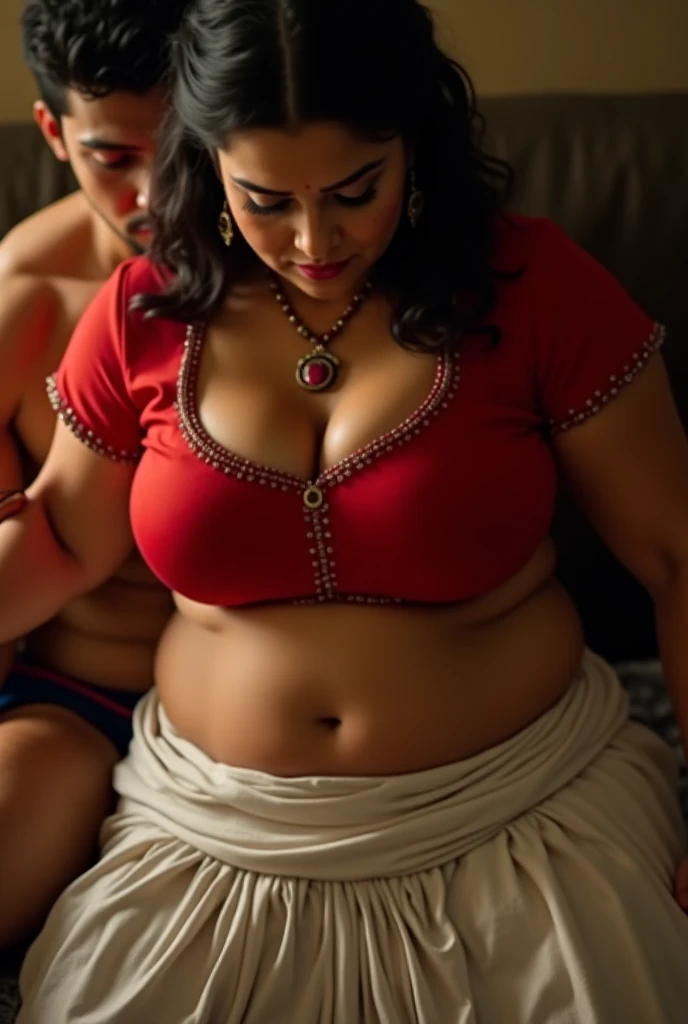 Day scene, full body photo of a plus sized 45 year old indian with a man from top view, (Masterpiece, Best Quality, High Resolution), office Background, (cum Splash on her breasts and nipples, cum Splash on her face, Splash of cum, cum Splash on her blouse, cum Splash on her eys), Sweet 25 year old South indian women sitting on her knees in a crowded party hall with a man, hour glass body red lips, silver colour silky gown, lightly makeup,ultra realistic, realistic, look at viewer (cinematic:1.3), intricate details,