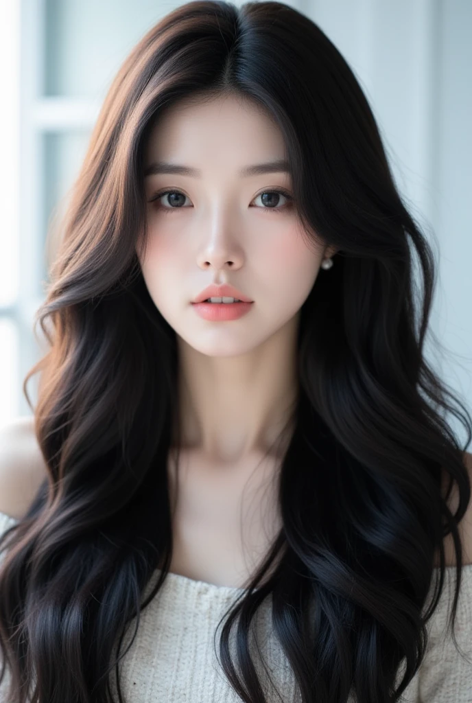 Korean girl beautiful long hair realistic 