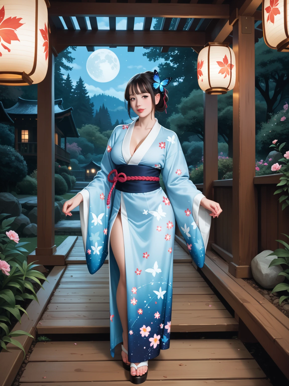 ((Moon Night)), ((Waterfall in the fog at night)), ((Japan-style architecture on the banks of a dark waterfall)),((Japanese-style building with a terrifying atmosphere)), ((Next to a beautiful waterfall basin)), ((Sharp bewitching eyes))、((A sexy))、pale skin、(((1 girl in))), ((pale skin))、Melancholy beautiful face、Beautiful expression、Sexy face、Nipple bumps, (((Lower breast)))、knee high socks、(((Beautiful breasts ))), Beautiful 、long boots、Super fine face、Delicat eyes、(Double eyelids)、 (((1 Japan Woman)))、 Beautie, sixteen years old, Wavy Hair、barechested、Underhair、Realism、wetting hair、(Japanese style kimono), ((See-through kimono:1))、((Black kimono:1)), Open Wareme, Beautiful , Beautiful hands,not any dressed, I'm not wearing underwear, Female masturbation、Opening legs、squatt、(((erectile nipple)))、long teat、Squat,Spread your legs apart,(M-shaped legs),I wasn't wearing panties,Expose the lower body, (dark purple lipstick)