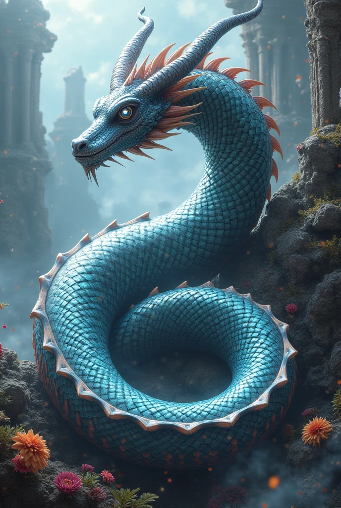 (((serpent))) best quality, ultra-high resolution, 4K detailed CG, master part, Krishna, Hindu god,serpe,em cima da serpe, Hindu mythology,((em cima da serpent)), Hindu image , aesthetic, centered on the screen, wings, blue scales