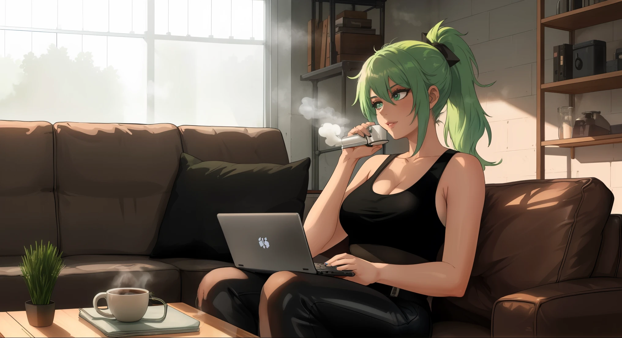 ((dark-skinned ((メスガキ ロリビッチ)) is aroused)) with long braided hair sitting in a mystical bathhouse with her pretty feet in water while writing in her journal, wearing golden bracelets and anklets, henna tattooed on hands, wearing tattered tight jean shorts with fishnet stockings, ((glass rolling tray with rolling papers and cannabis sativa flower nugs and unfurled tea leaves next to her)), high quality photo, in the middle of the Tokyo cannabis forest behind her