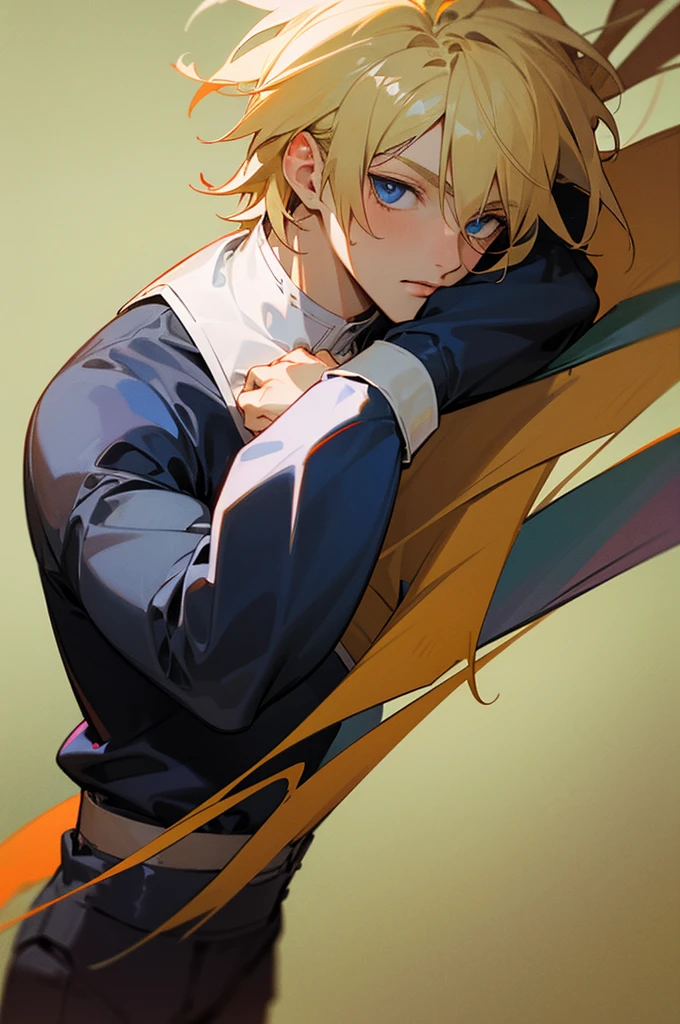 (masterpiece, best quality:1.3), 1 male, young teen, (Blonde hair), Dark Blue eyes, Knight clothing, England Background.