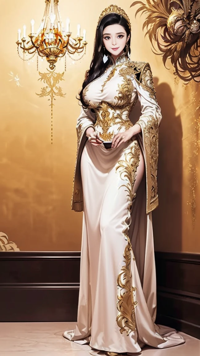 (masterpiece), (ultra high resolution), (extremely intricate), (exquisitely detailed), (F1.4, 1/800s, ISO 100, photorealistic),1girl, (beautiful gorgeous arabic woman), looking_at_camera,Evil queen, homewrecker, white hair,huge breasts,((wearing full sleeve black silk gown with golden embroidery abaya,ivory colored hijab,scarf with gold jewellery)), thigh high stockings,(long eyelashes,double eyelids),(red eyeshadow,silver eyeliner,golden masacara),Full lips,bright red lipstick,golden glitter,
Romantic makeup,
standing,pin up style,(full body:1.3)