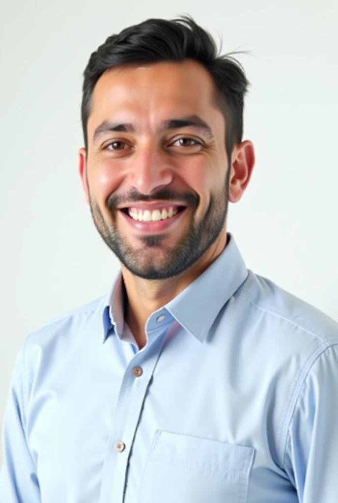 Um homem brasileiro, stopped, SMILING MAN IN WHITE SHIRT, studio photo