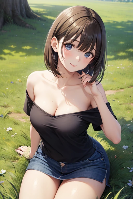 anegasaki nene、 shiny chestnut hair ,  short hair , ( brown pretty eyes 、 sparkling eyes , Fine grain)、smile、 super detailed eyes、 very detailed face,  highly detailed eyes,(masterpiece:1.3), cowboy shot, (Only one woman, Alone)、




 1 Woman , very beautiful, sit sideways,  looks away,  bend your knees ,Pressing the neck with both hands,Grass Hill,   knight , Beautiful Moon, ,Half-body photo, faces , beautiful eyes,  very detailed face, High quality face,  perfect face from above,Black T-shirt, Tight Black Miniskirt ,Bare thighs, Masterpiece,4K