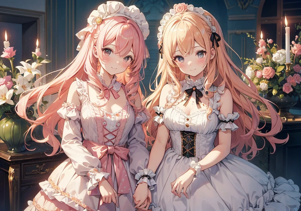 (highest quality、1.2、masterpiece:1.2)、Super detailed、real、HDR、UHD、professional、Portrait、fine art、anime、concept artist、colorful、bob haircut、medium long hair、pink hair、sweet smile、((nipple))、beauty of nature、Surrounded by wildflowers in a meadow、enjoying the warm sunshine、A breeze rustling the air、adorable hair accessories、white shirt、pink skirt、playful atmosphere、Butterflies and birds fluttering around her、add a little whimsy