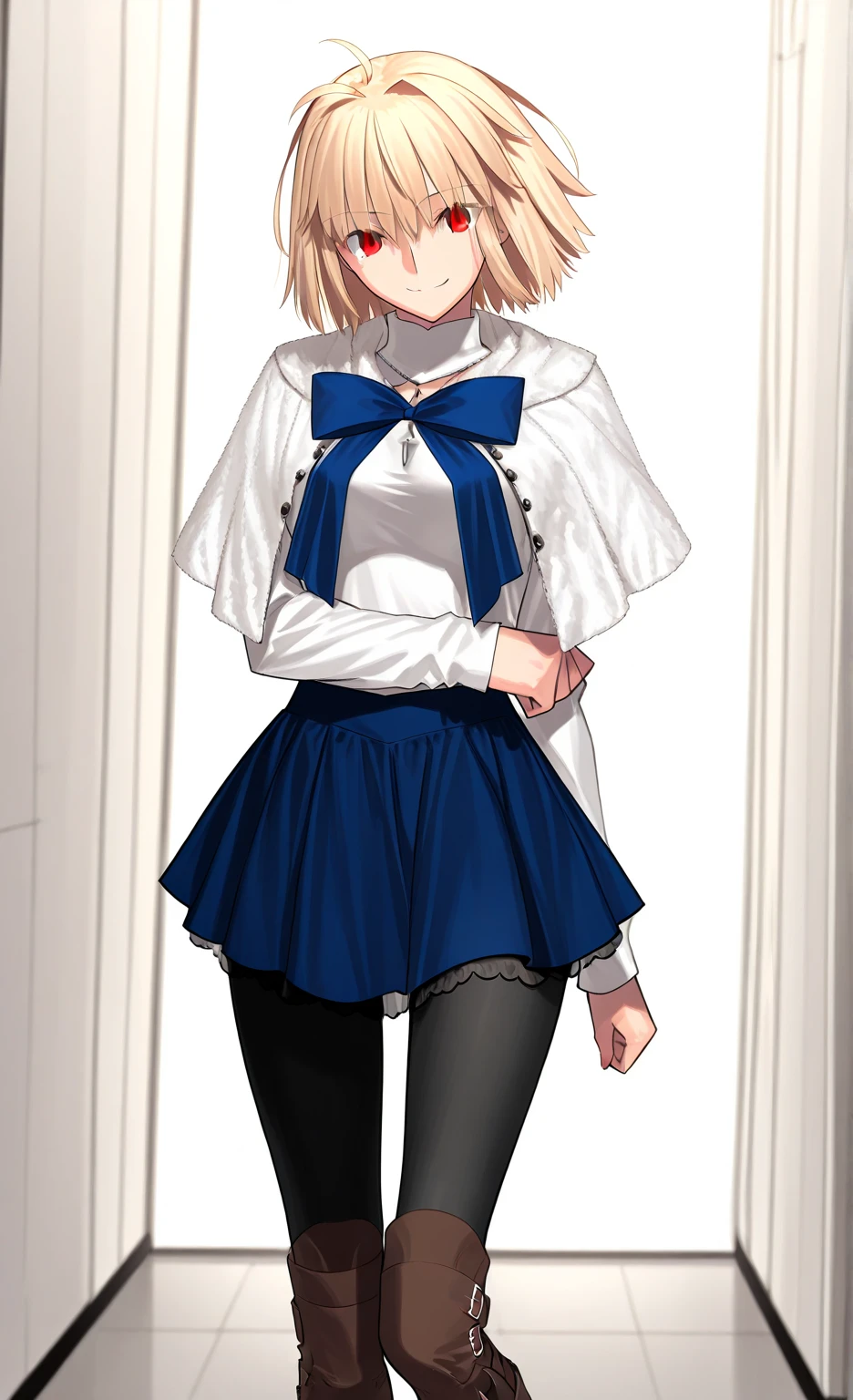 Arcueid\(Tsukihime\)、  1 girl 、arcdefault  、  red eyes、  blond hair、  Turtleneck Sweater  、  skirt  、  pantyhose 、  boots、 ARCDATE、  red eyes、  blond hair、 comment、 capelets、太もも  boots、 Arcueid Brunstad - Tsukihime Remake - Tsukihime -( top quality)、 ( Nonsense)、 (  very detailed )、 (  very beautiful holding ) Information Top Quality 、 Ultra-fine、 most HD 、  very detailed 、 masterpiece、  top quality、 {{  Beautiful Face and Eyes Down the Small Detail  }} Smile Lace Lift Black Lingerie、Tuck Up Your T Shirt 、 skirt をたくし上げ、Expressions of disdain and disgust 、